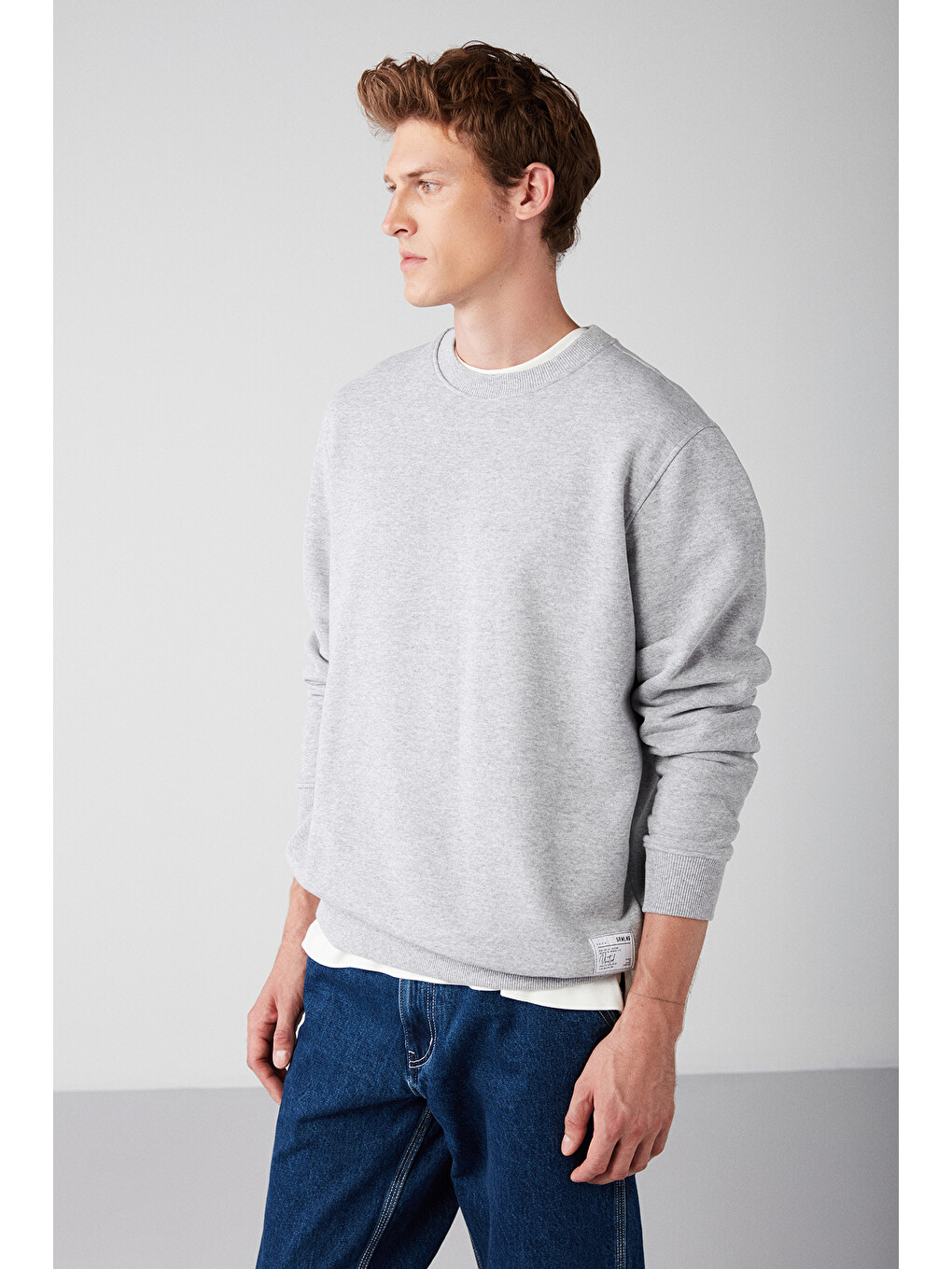 Travıs Erkek Organik Kumaşlı Yumuşacık Regular Fit Yuvarlak Yakalı Gri Melanj Sweatshirt-3