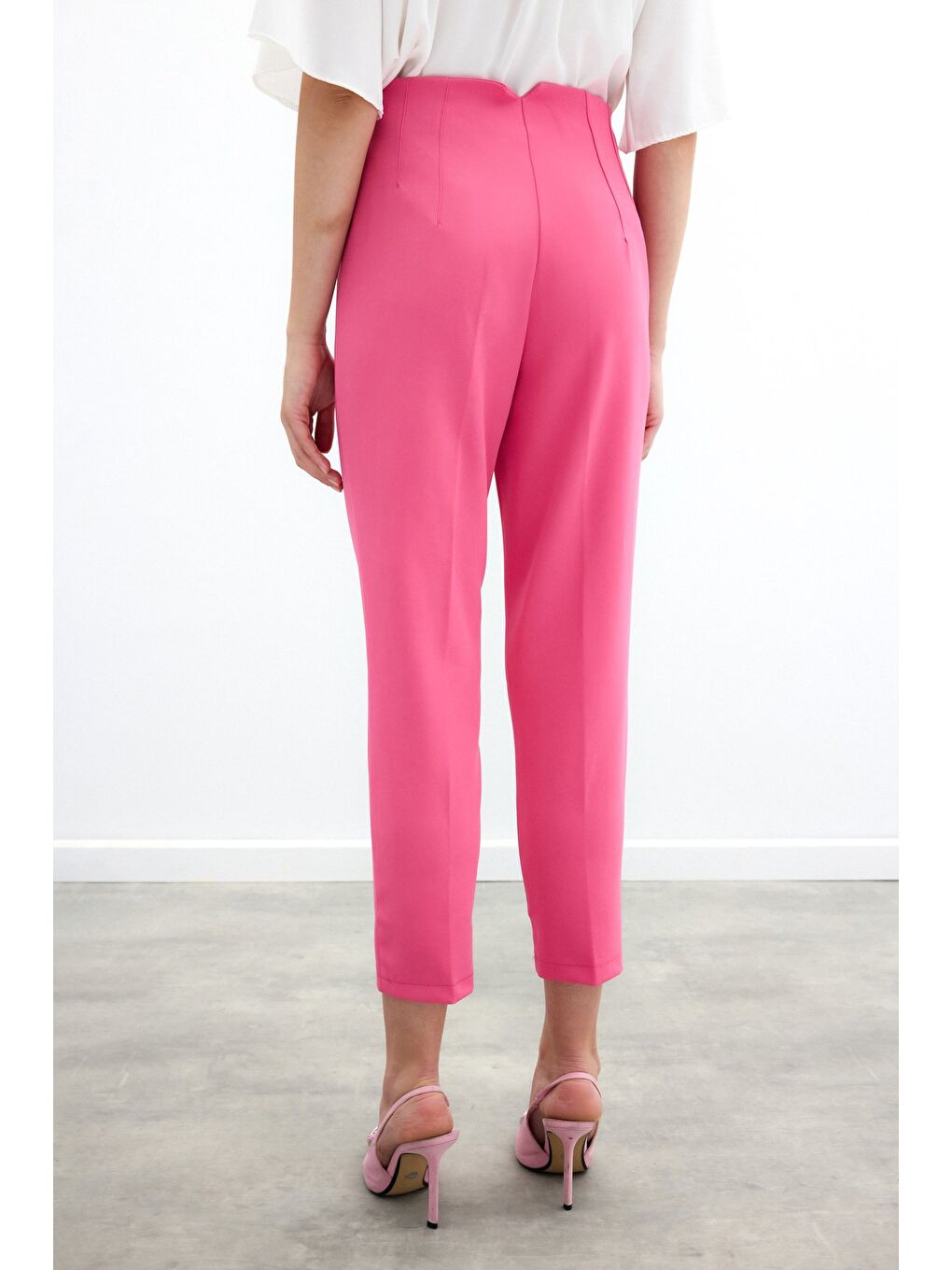 Yüksek Bel Pensli Pantolon - Fuşya-5