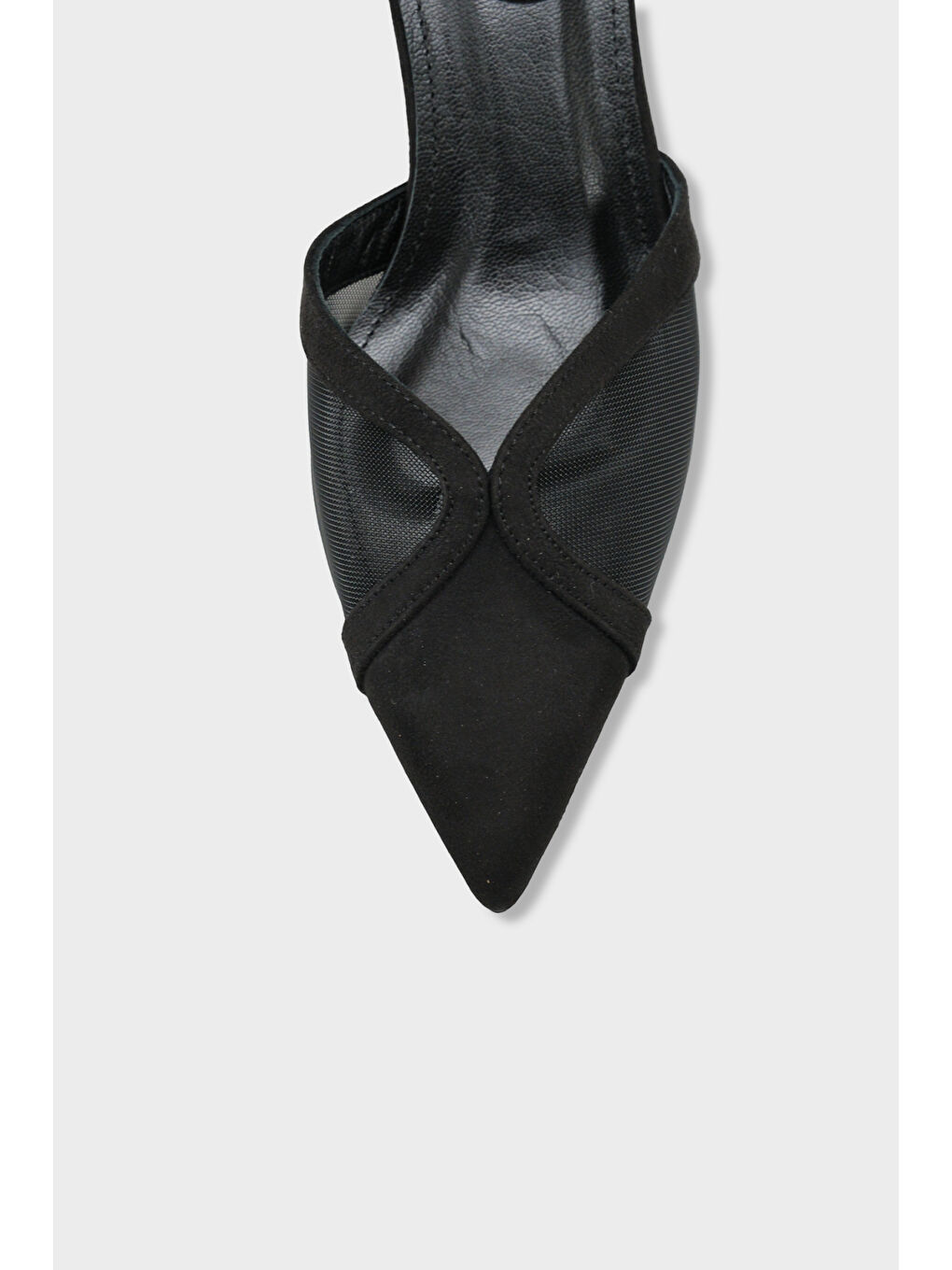 Siyah Kathryn Hakiki Deri Astarlı Sivri Burunlu Orta Topuklu Fileli Arkası Açık Kadın Ayakkabı-1