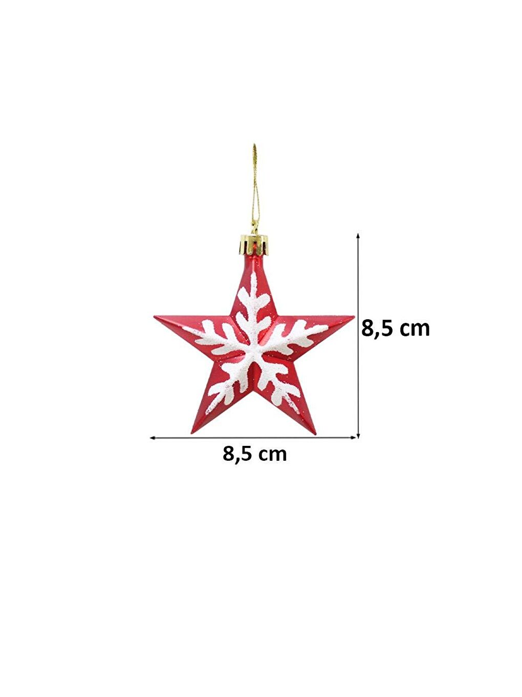 Yılbaşı Ağaç Süsü Kar Tanesi Motifli Yıldız Kırmızı 8,5 cm 2'li-1