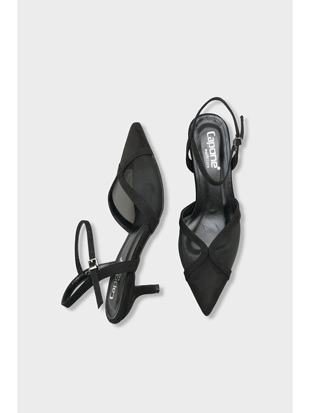 Siyah Kathryn Hakiki Deri Astarlı Sivri Burunlu Orta Topuklu Fileli Arkası Açık Kadın Ayakkabı-3