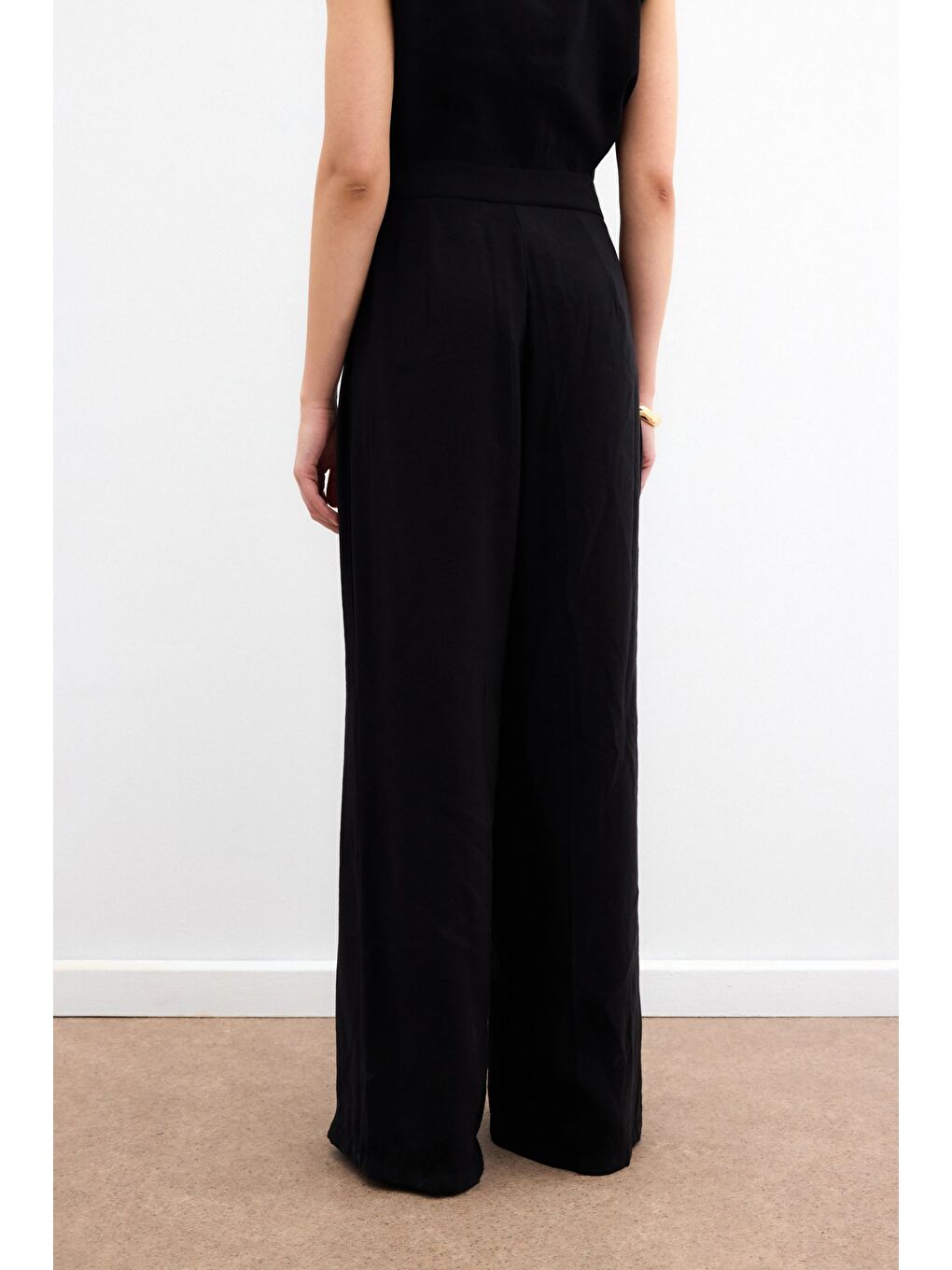 Yüksek Bel Keten Pantolon - Siyah-7