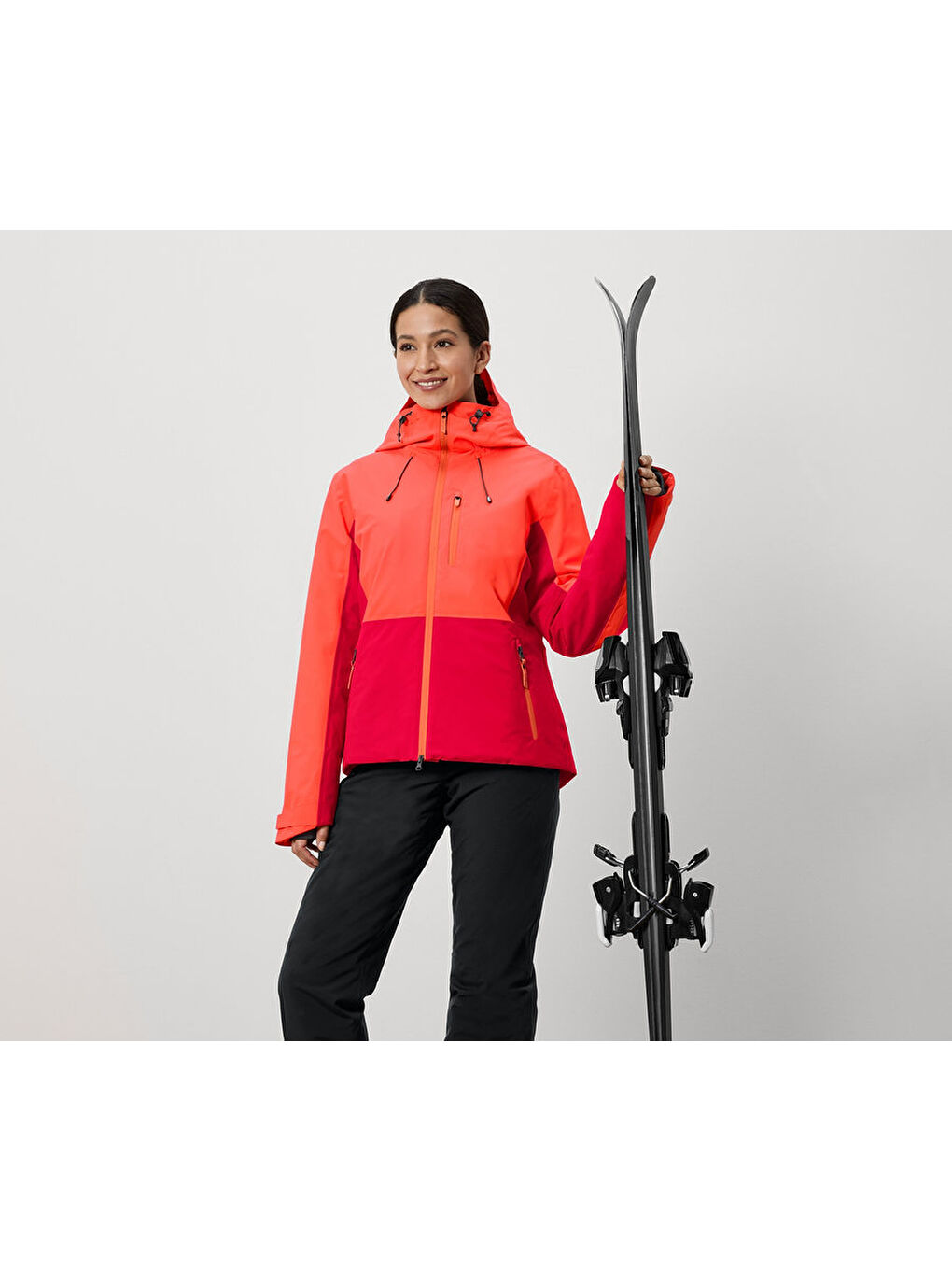 Kadın Kayak Ceketi, Renk Bloklu, Kırmızı