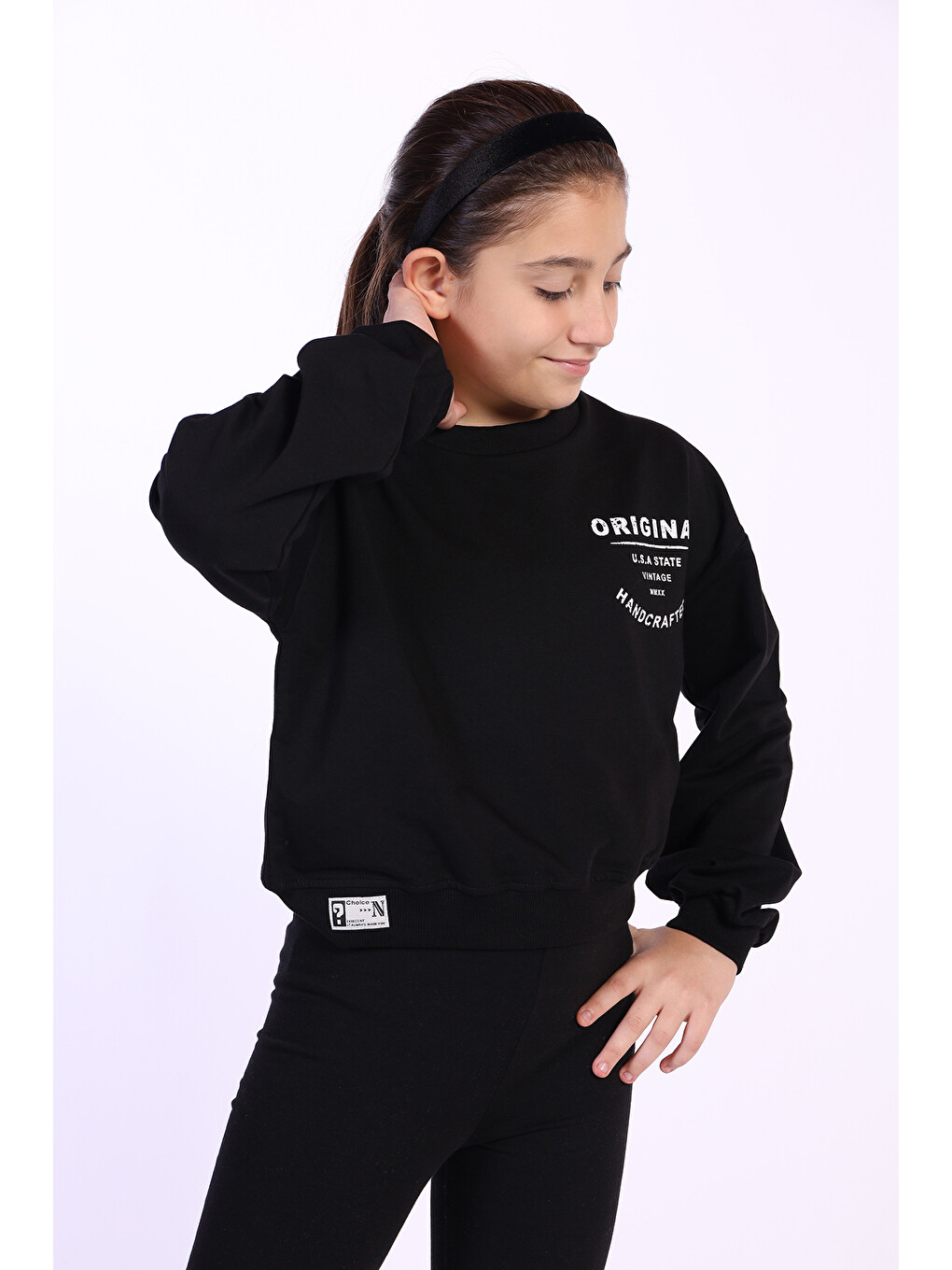 Siyah Kız Çocuk Orıgınal Baskılı Sweatshirt