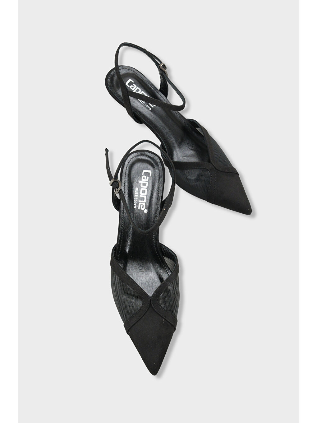 Siyah Kathryn Hakiki Deri Astarlı Sivri Burunlu Orta Topuklu Fileli Arkası Açık Kadın Ayakkabı-4