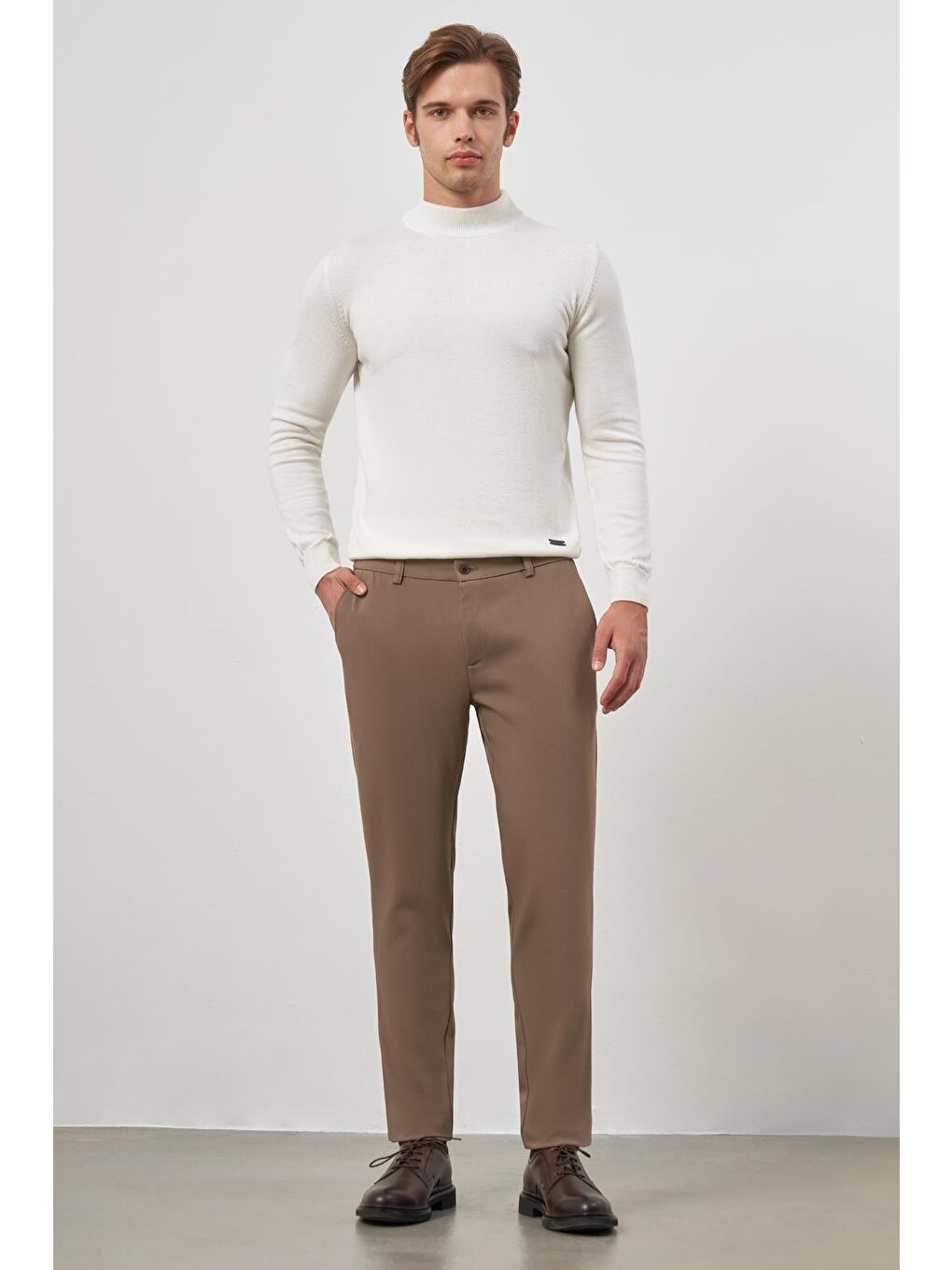 Kahverengi Koyu Vizon Pamuklu Lastikli Yandan Cepli Casual Slim Fit Jogger Pantolon 1003245101-1