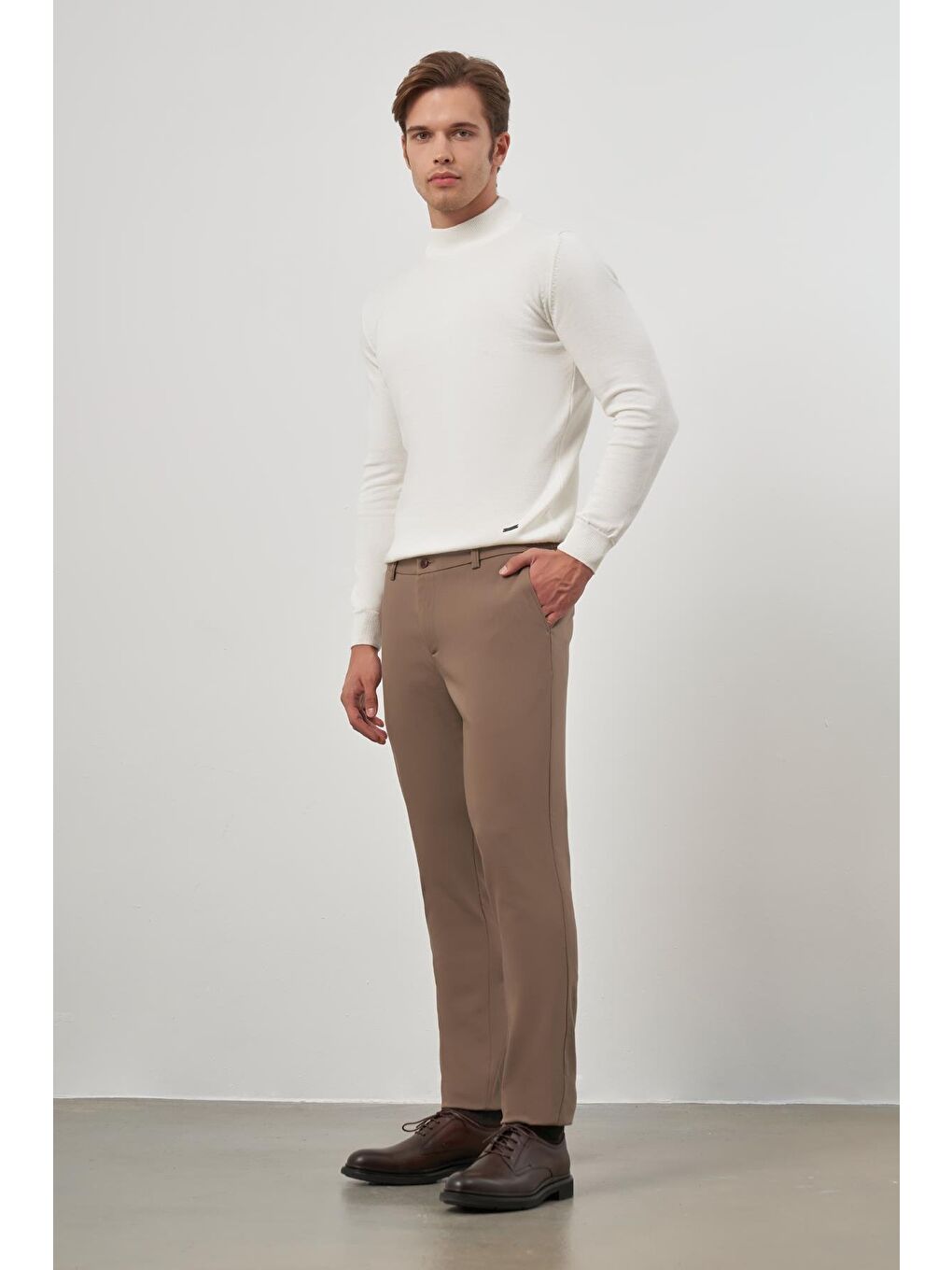 Kahverengi Koyu Vizon Pamuklu Lastikli Yandan Cepli Casual Slim Fit Jogger Pantolon 1003245101-3