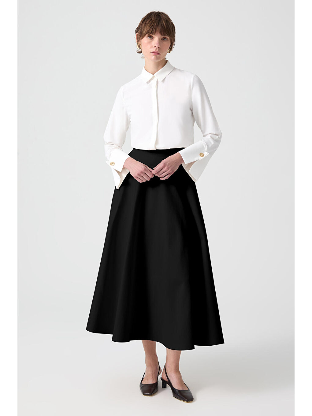 Ekru Geniş Manşetli Gömlek Body-1