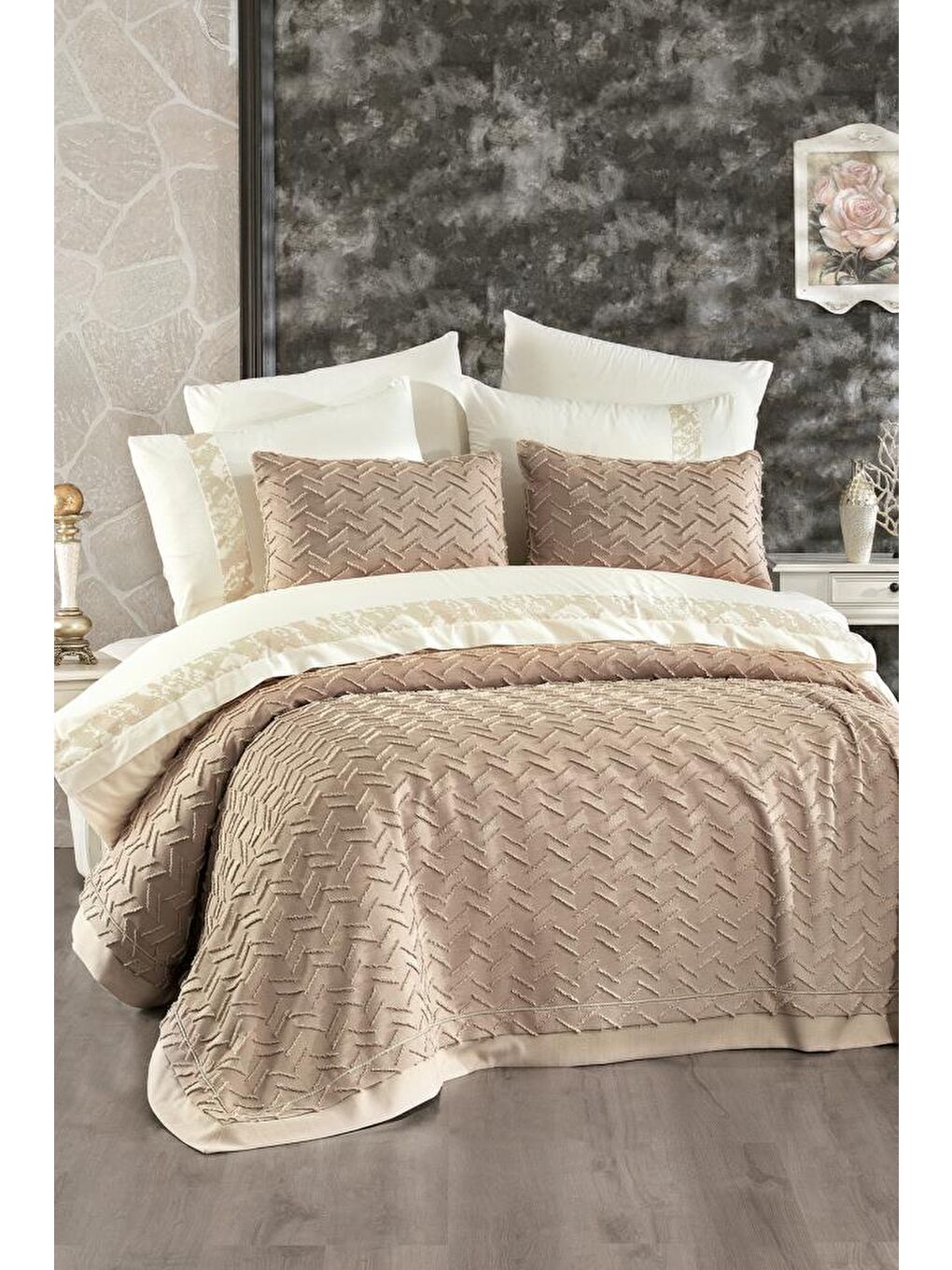 Kahverengi Diamond 9 Parça Çeyiz Seti Cappucino