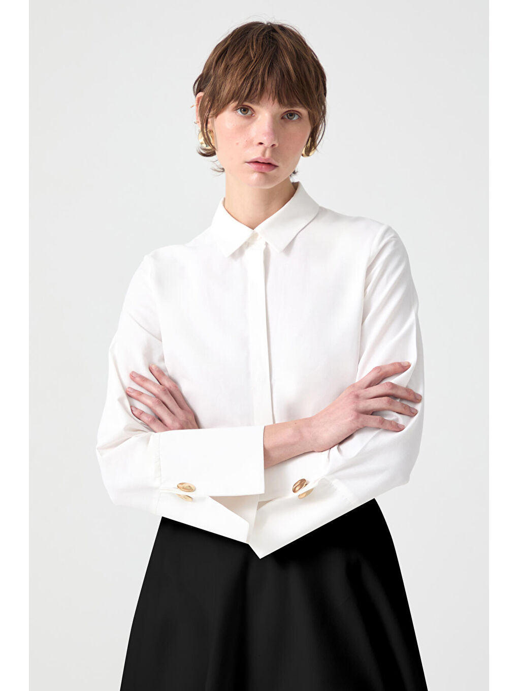 Ekru Geniş Manşetli Gömlek Body-2