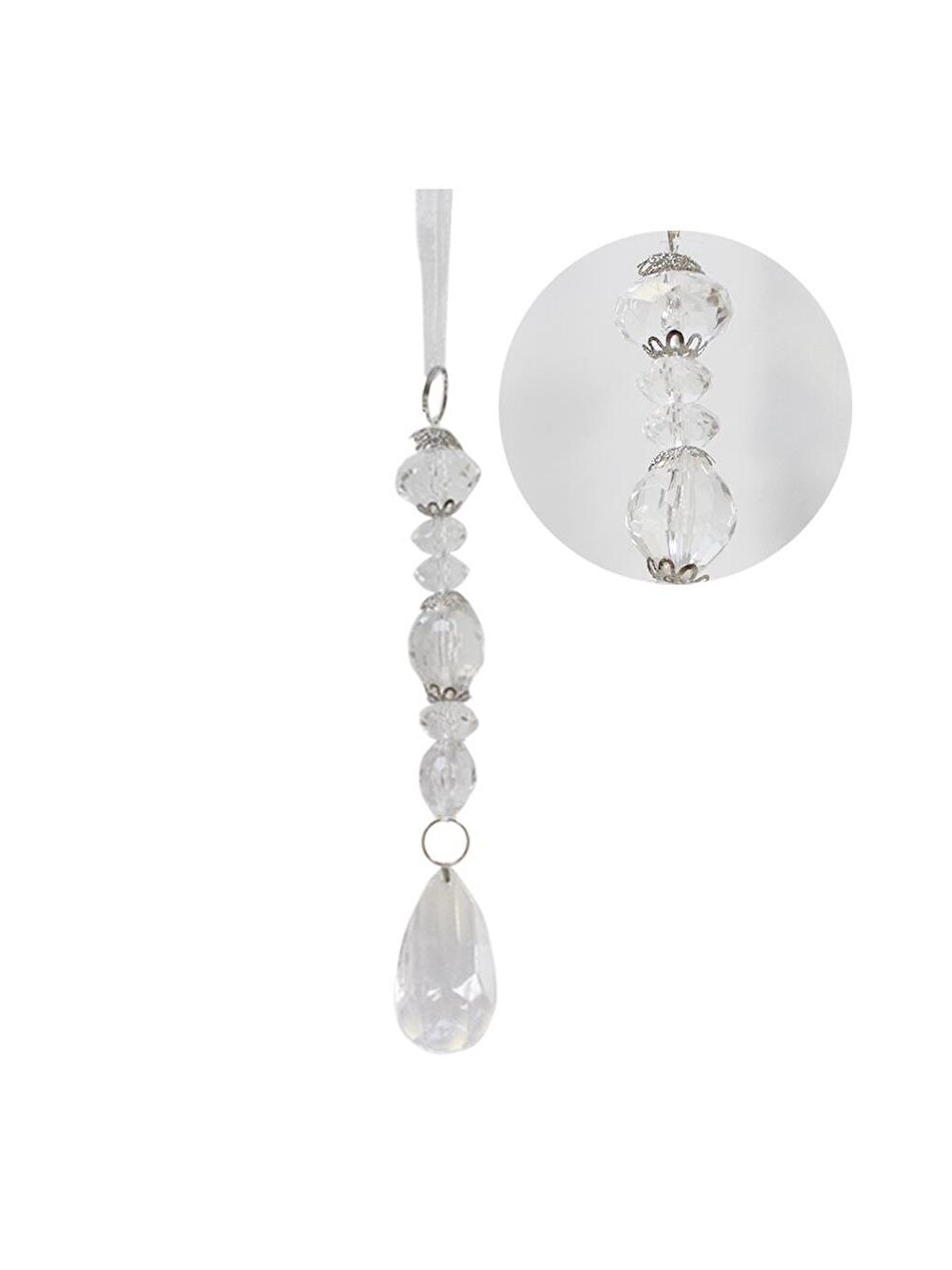 Renksiz Yılbaşı Ağaç Süsü Lüks Kristal Damla Taşlı Sarkıt Dekoratif Süs 22 cm-2