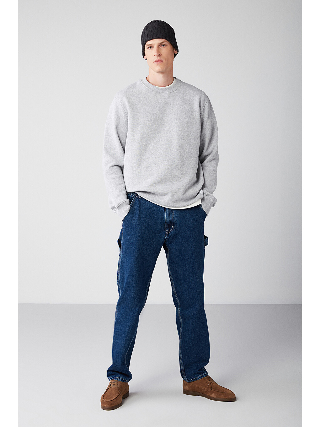 Travıs Erkek Organik Kumaşlı Yumuşacık Regular Fit Yuvarlak Yakalı Gri Melanj Sweatshirt-4