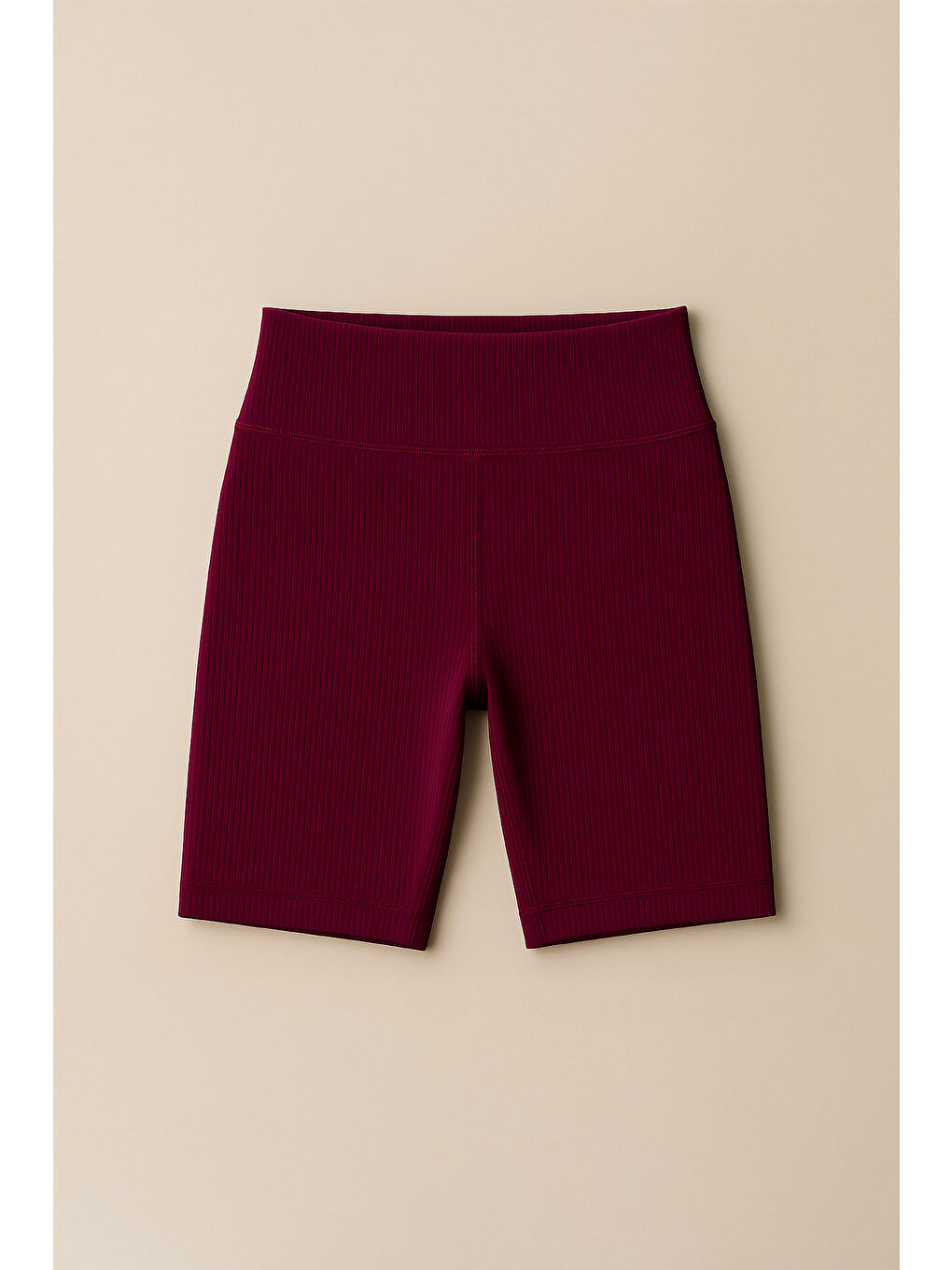 Bordo Kadın Yüksek Bel Toparlayıcı Ripli Fitilli Kısa Spor Tayt-3