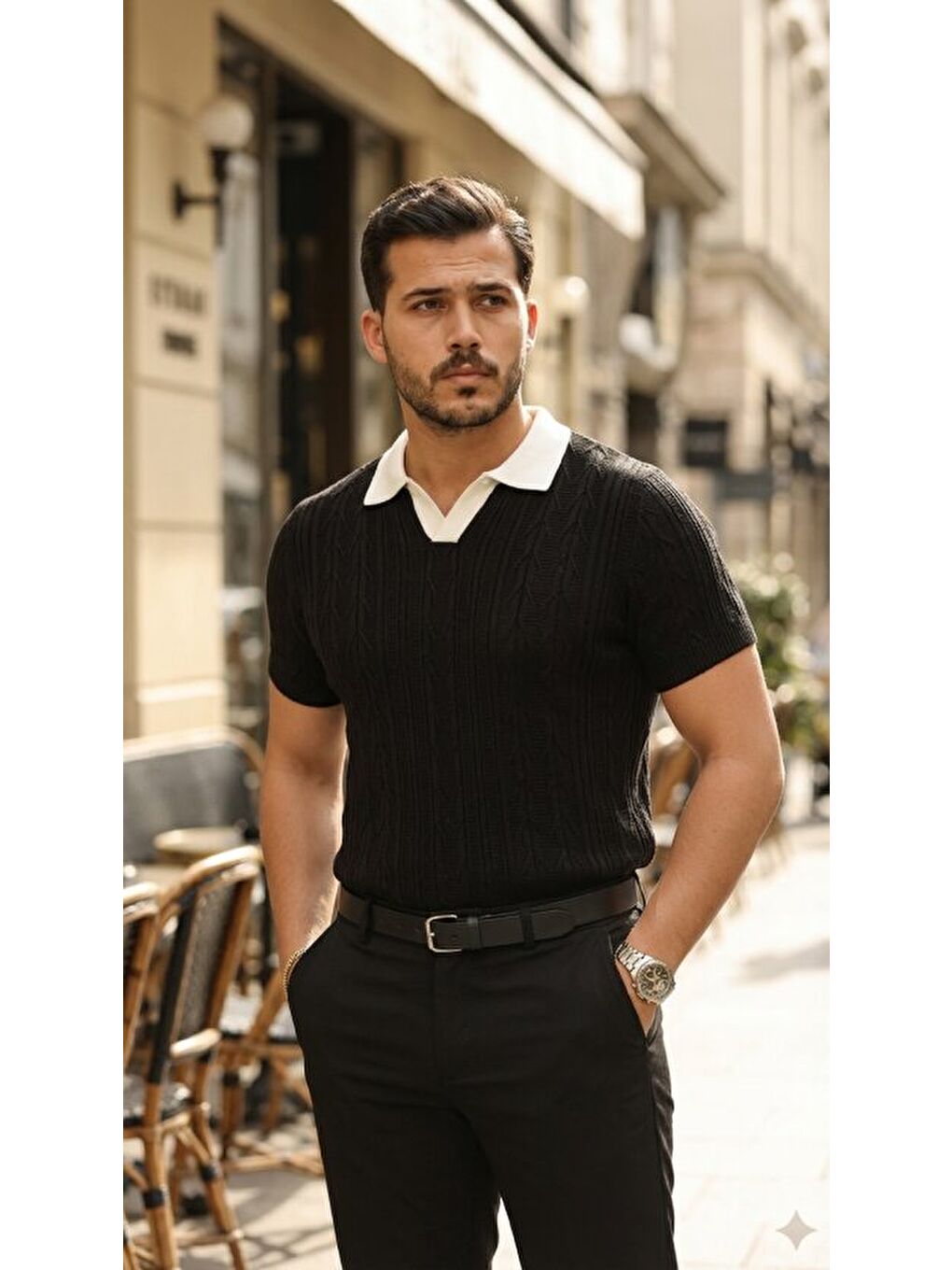 Siyah Erkek Polo Yaka Triko Tişört-3