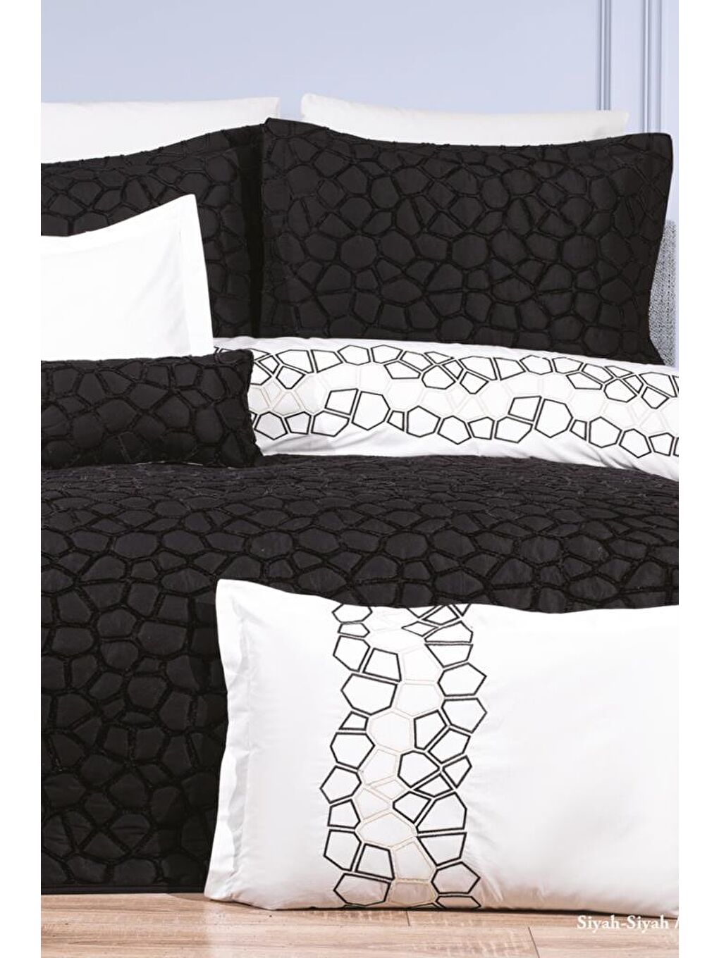 Stone 10 Parça Çeyiz Seti Siyah Siyah