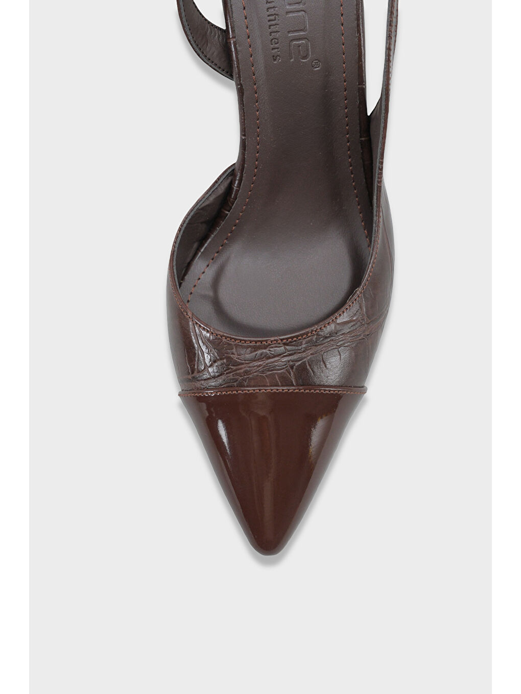 Kahverengi Salli Sivri Burunlu Arkası Açık Orta Topuklu Kadın Ayakkabı-2