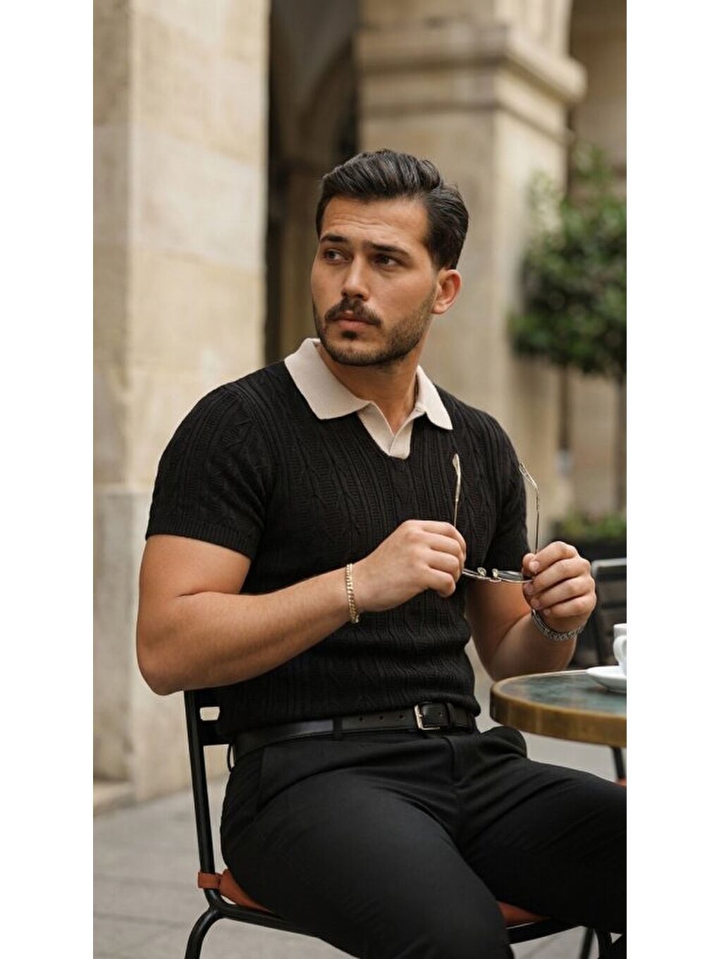 Siyah Erkek Polo Yaka Triko Tişört-4