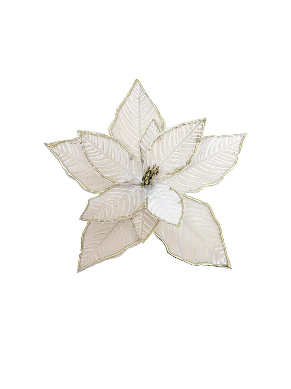 Kahverengi Yılbaşı Ağaç Süsü Ponsetya Atatürk Çiçeği Altın Sim Detaylı Açık Krem 30 cm-1