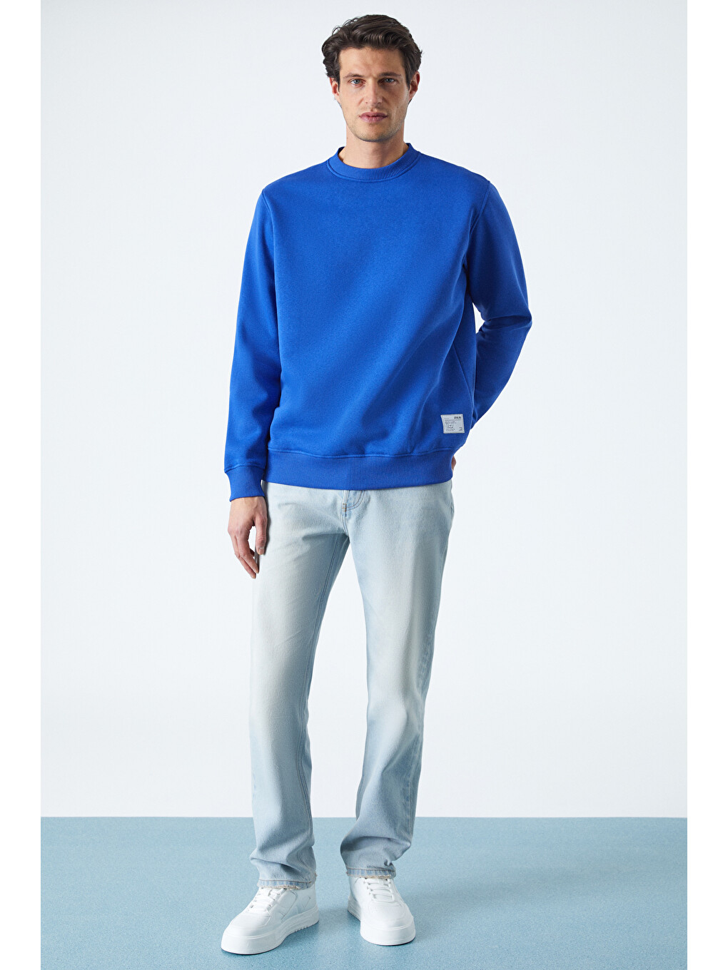Mavi Travıs Erkek Organik Kumaşlı Yumuşacık Regular Fit Yuvarlak Yakalı Saks Sweatshirt-1