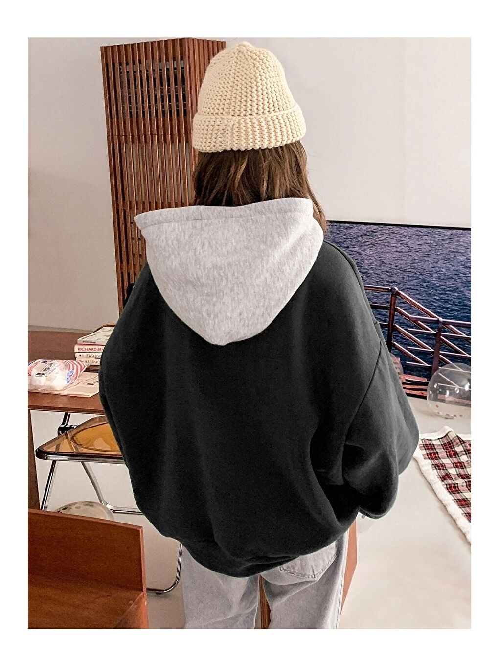 Trendseninle Siyah Kadın SİYAH Suppose Baskılı Oversize Sweatshirt - 1