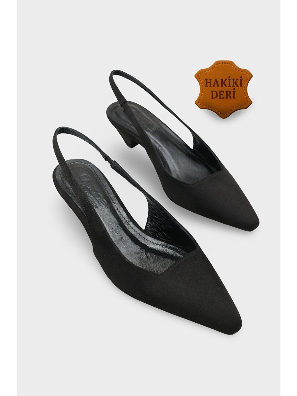 Siyah Ricki Hakiki Deri Astarlı Sivri Burunlu Orta Topuklu Arkası Açık Kadın Ayakkabı-1
