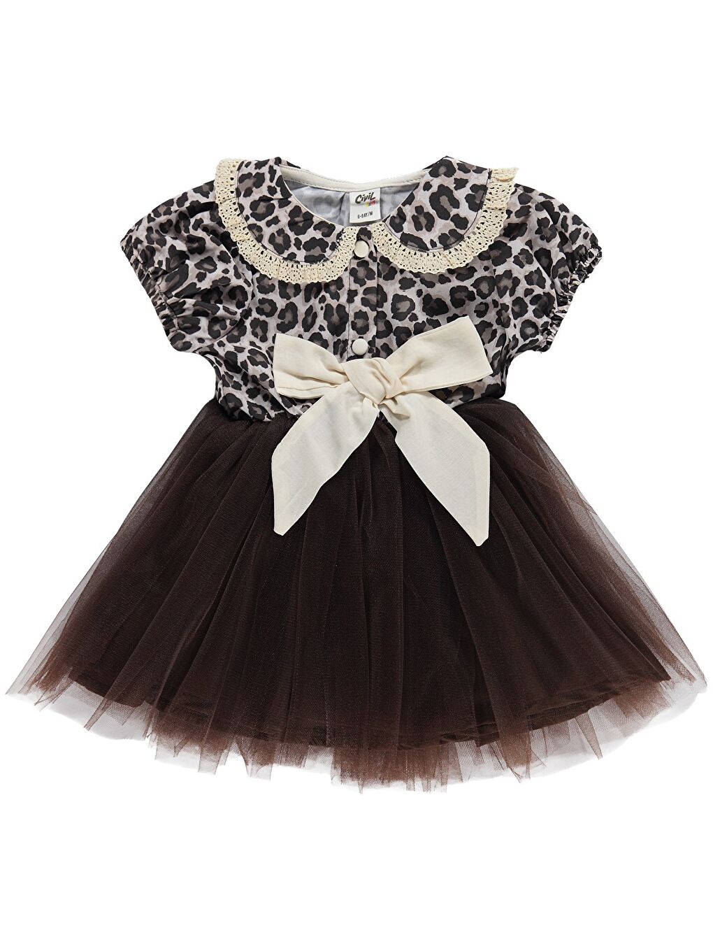 Baby Leopar Empirme Kurdelalı 6-18 Ay Elbise - Kahverengi