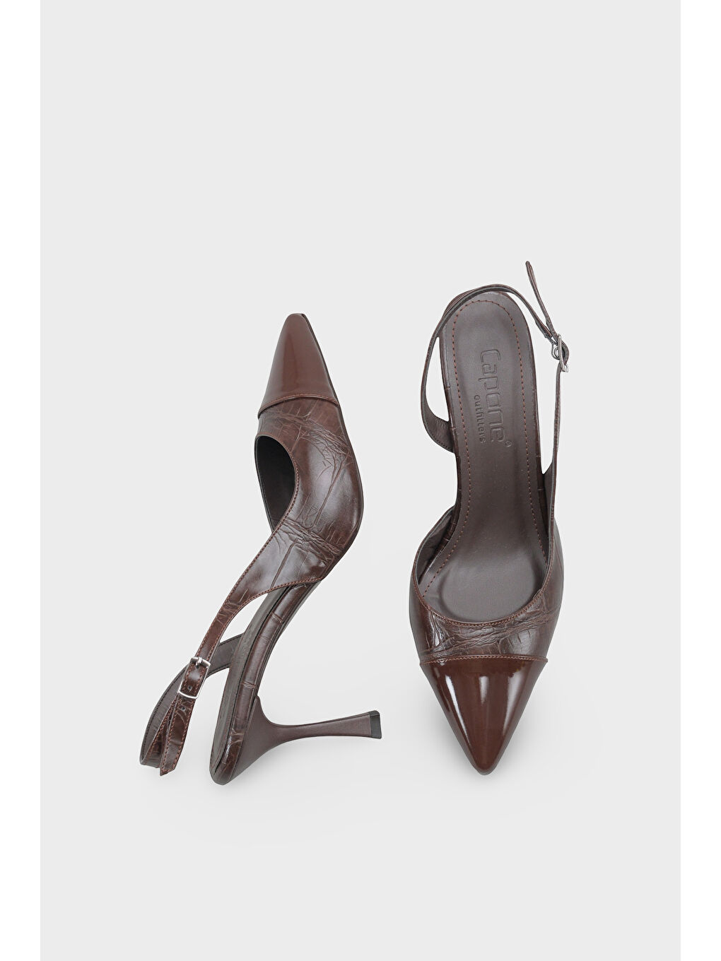 Kahverengi Salli Sivri Burunlu Arkası Açık Orta Topuklu Kadın Ayakkabı-4
