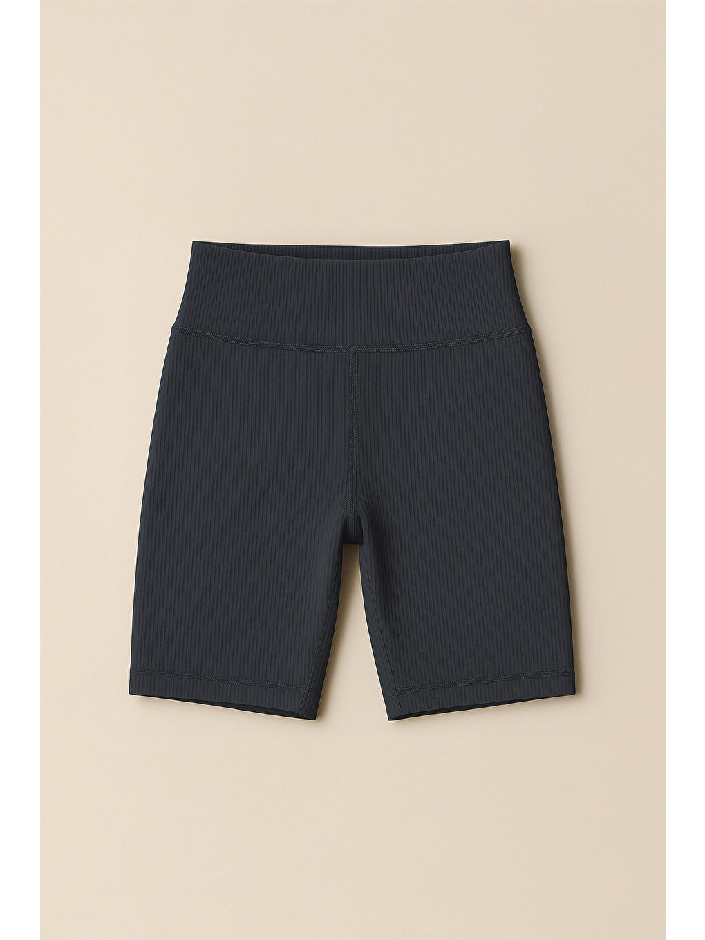 Lacivert Kadın Yüksek Bel Toparlayıcı Ripli Fitilli Kısa Spor Tayt-3