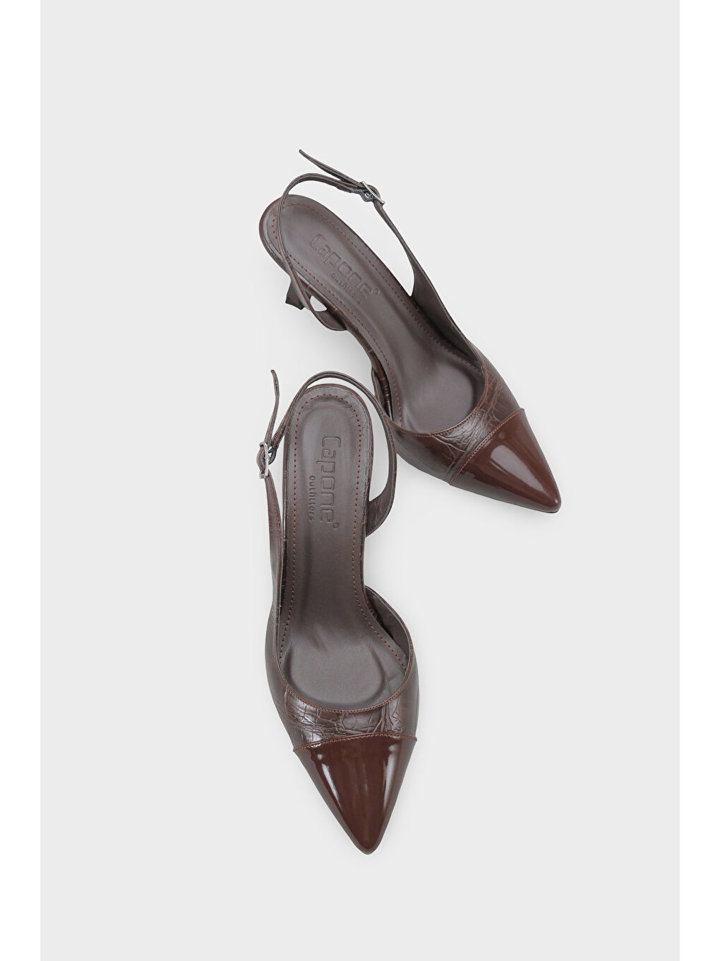 Kahverengi Salli Sivri Burunlu Arkası Açık Orta Topuklu Kadın Ayakkabı-5