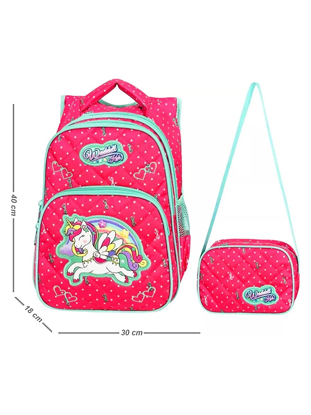 3 Bölmeli İlkokul Çantası ve Beslenme Çantası Benekli Pembe 24005-1