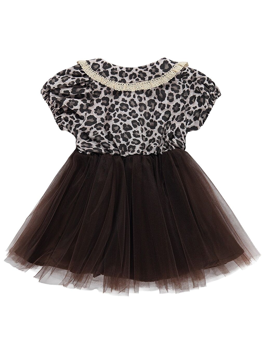 Baby Leopar Empirme Kurdelalı 6-18 Ay Elbise - Kahverengi-1