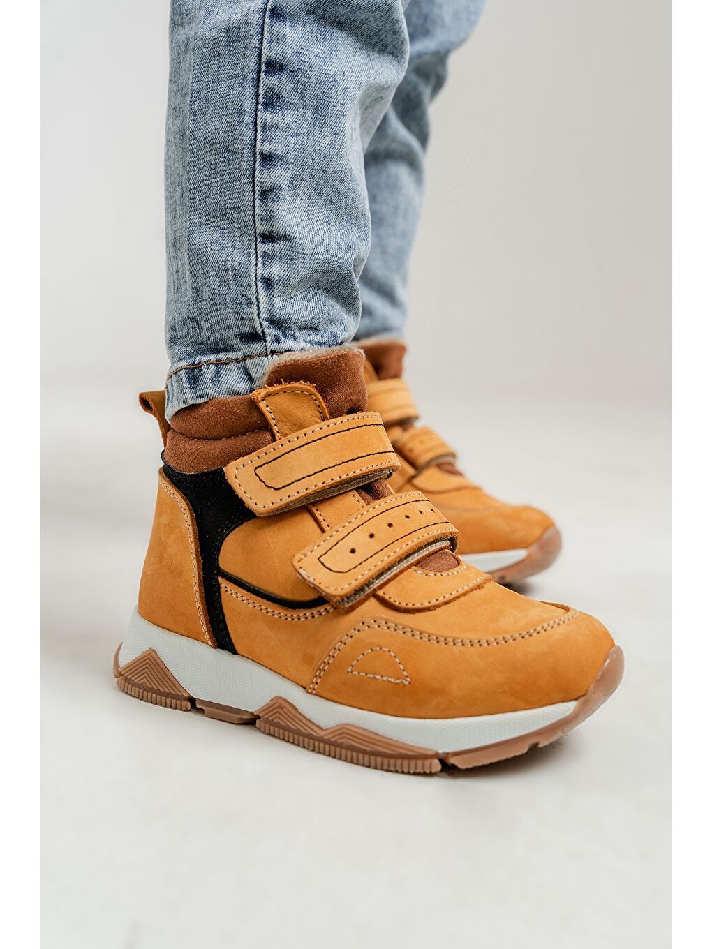 Mavi Erkek Çocuk Sarı Hakiki Deri Suya Dayanıklı Anatomik Günlük Bot-1