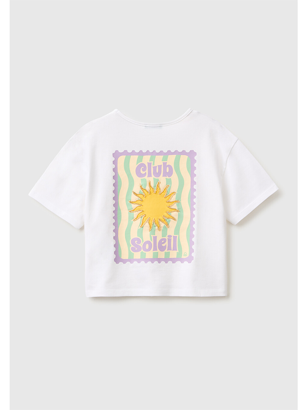 Kız Çocuk Beyaz Ön ve Arka Baskı Detaylı Geniş Yaka T-Shirt-1