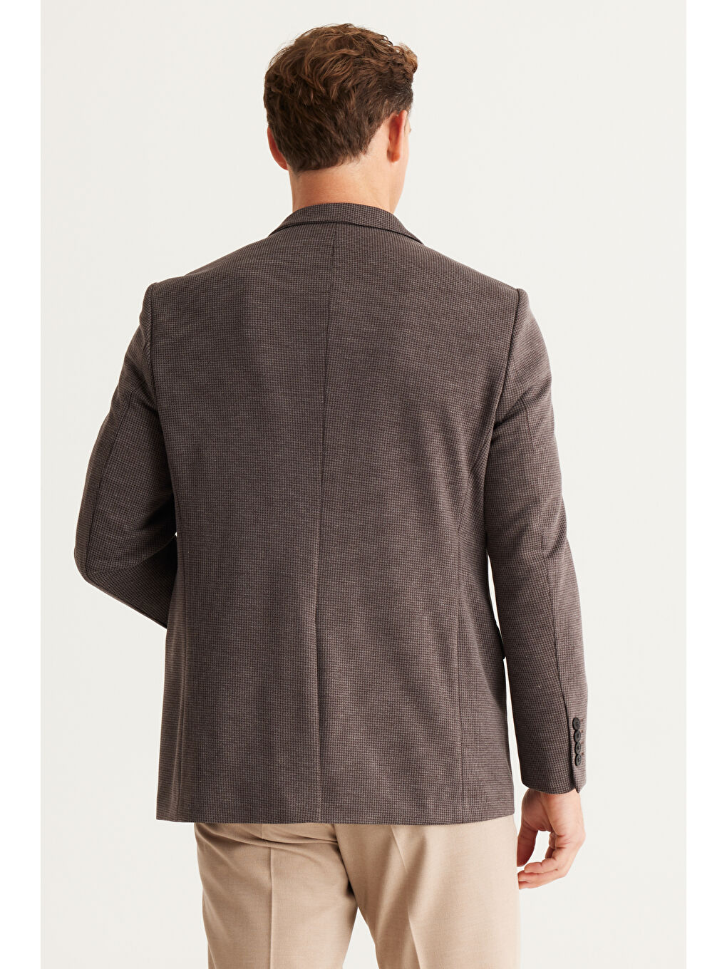 Erkek Kahverengi Comfort Fit Rahat Kesim Mono Yaka Örme Ceket-5