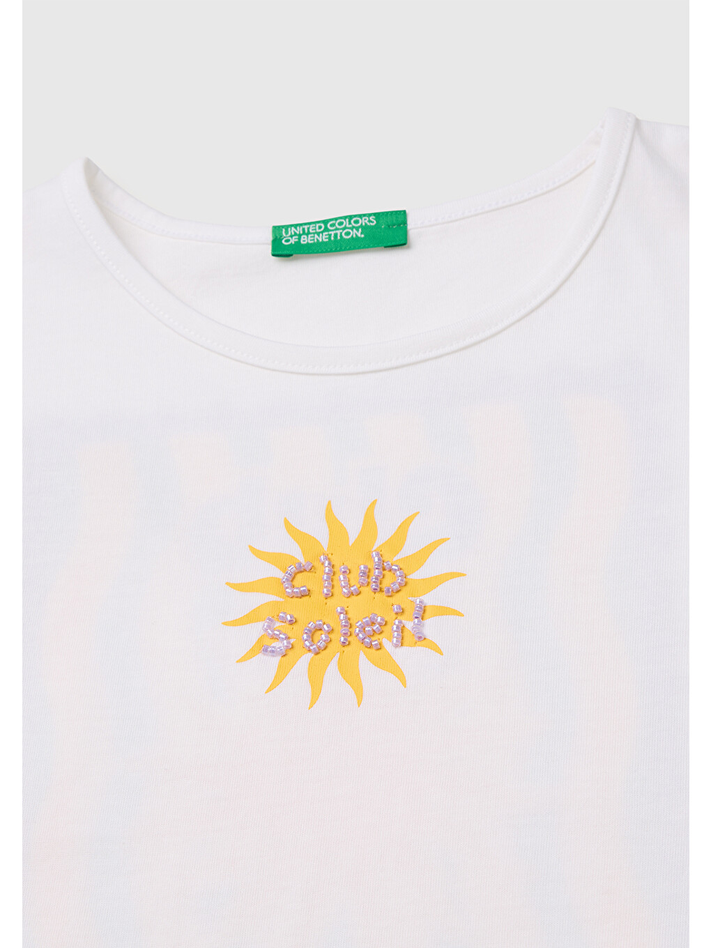 Kız Çocuk Beyaz Ön ve Arka Baskı Detaylı Geniş Yaka T-Shirt-2