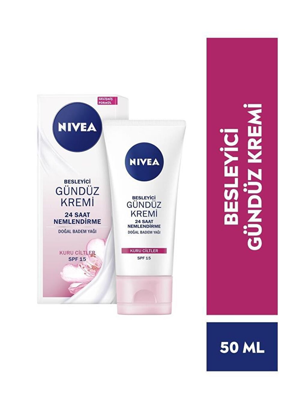 NIVEA Şeffaf Essentials Besleyici Gündüz Yüz Bakım Kremi 50 ml, Kuru Ciltler, Doğal Badem Yağı, Spf15