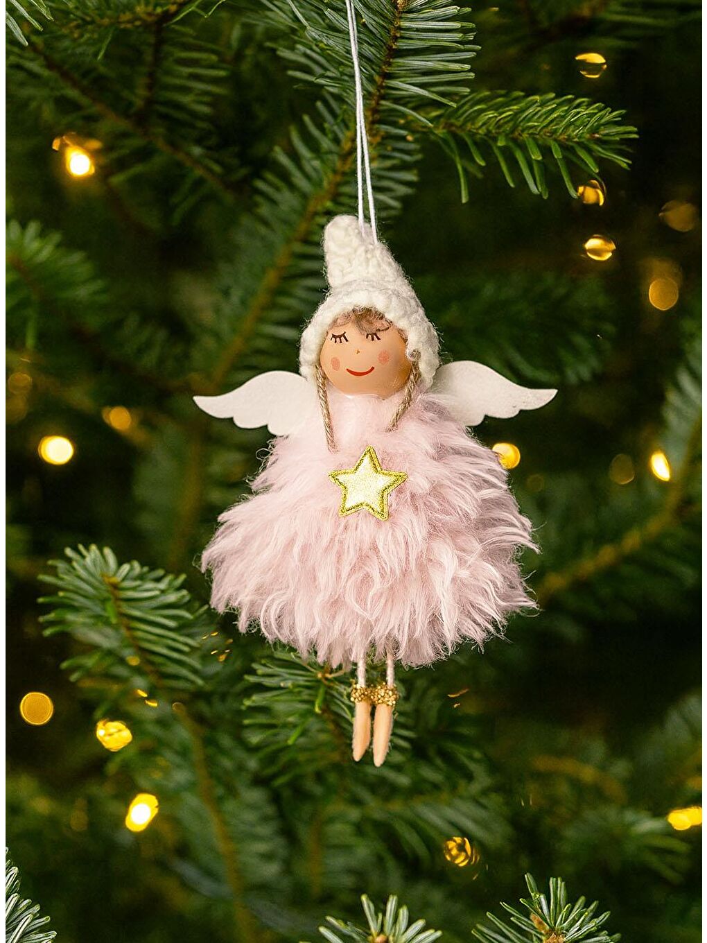 Yılbaşı Ağaç Süsü Melek Kanatlı Peri Kızı Asılabilir Dekoratif Süs Pembe 18 cm