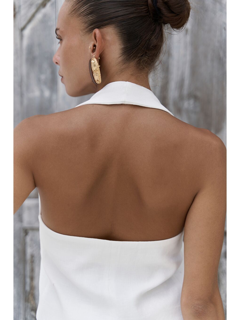 Dena Sırt Dekolteli Beyaz Keten Yelek Pantolon Takım-7