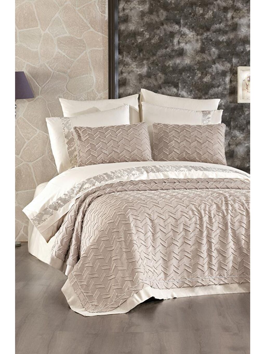 Bej Diamond 9 Parça Çeyiz Seti Vizon