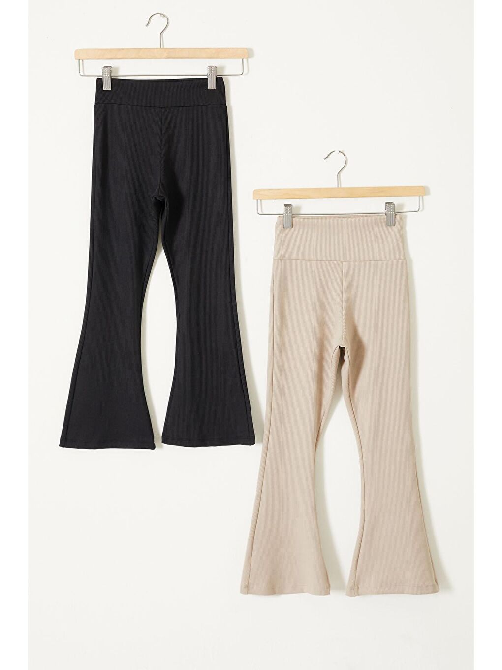 Fitilli İspanyol Paça 2li Kız Çocuk Tayt Siyah-Krem 18125