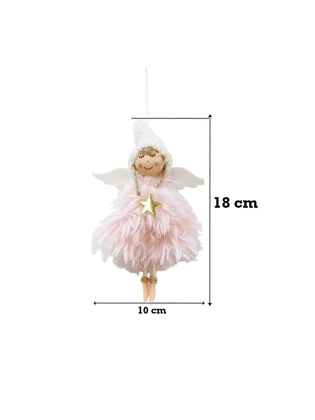Yılbaşı Ağaç Süsü Melek Kanatlı Peri Kızı Asılabilir Dekoratif Süs Pembe 18 cm-2