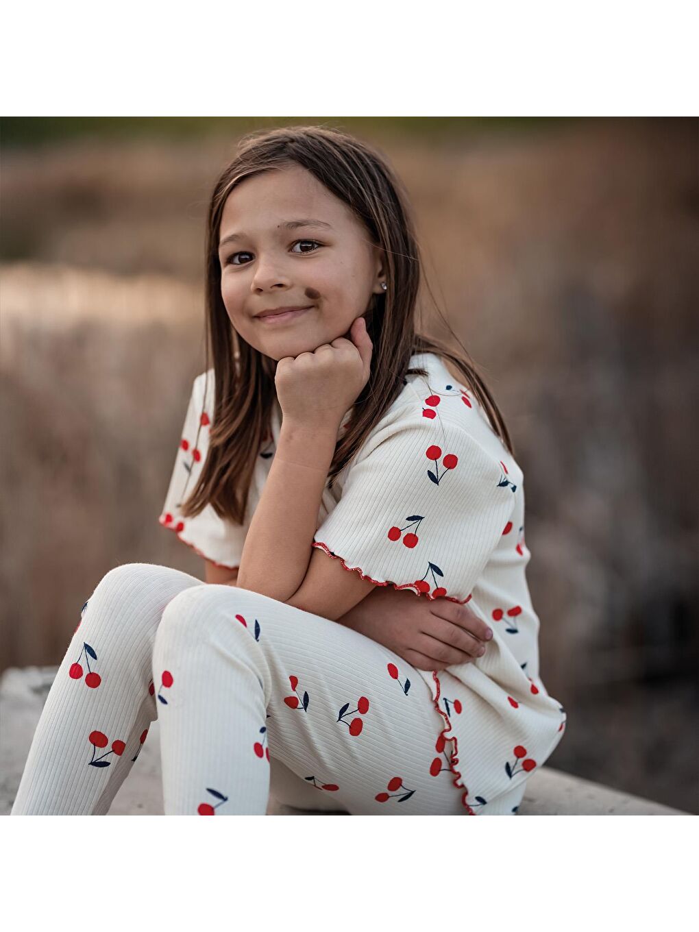 Ekru Kiraz Kısa Kollu Pijama