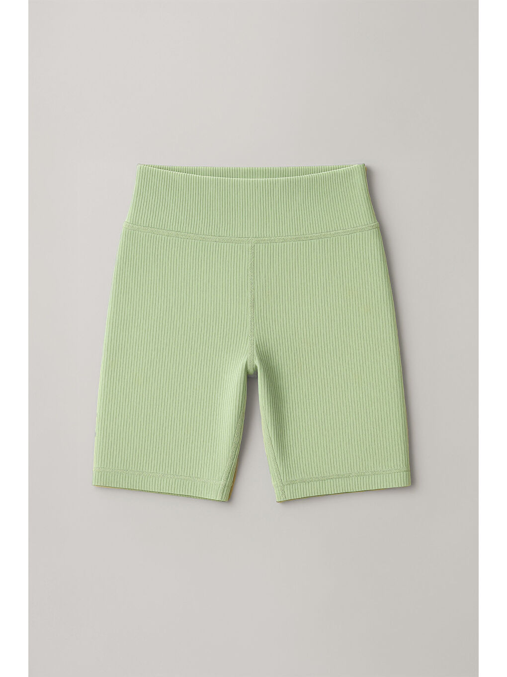 Yeşil Kadın Yüksek Bel Toparlayıcı Ripli Fitilli Kısa Spor Tayt-3