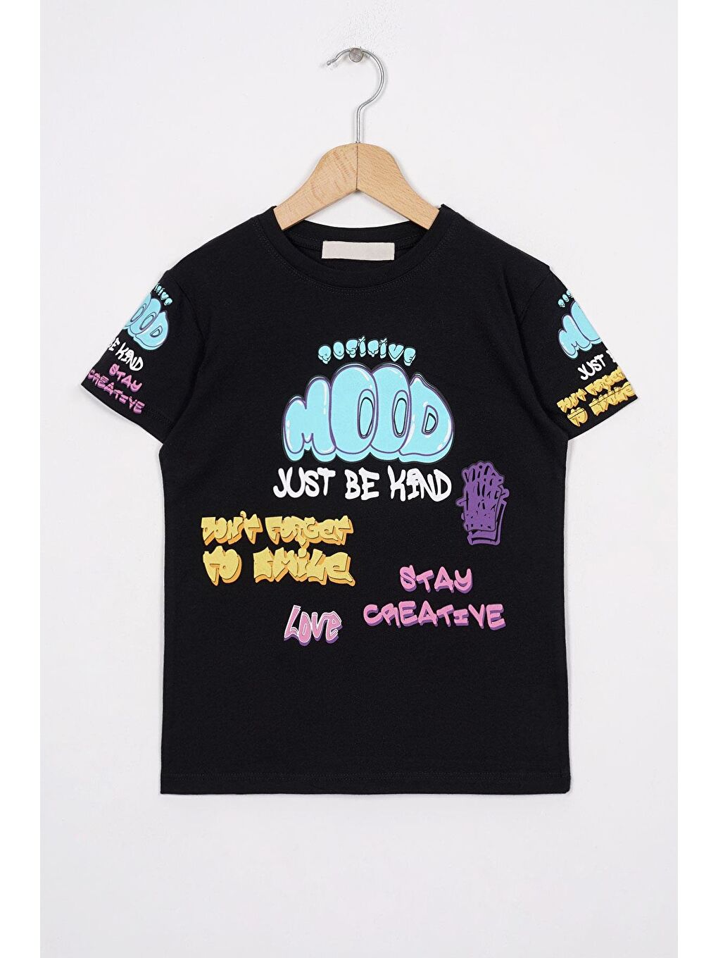 Zepkids Yazı Baskılı Siyah Renk Kız Çocuk Tshirt