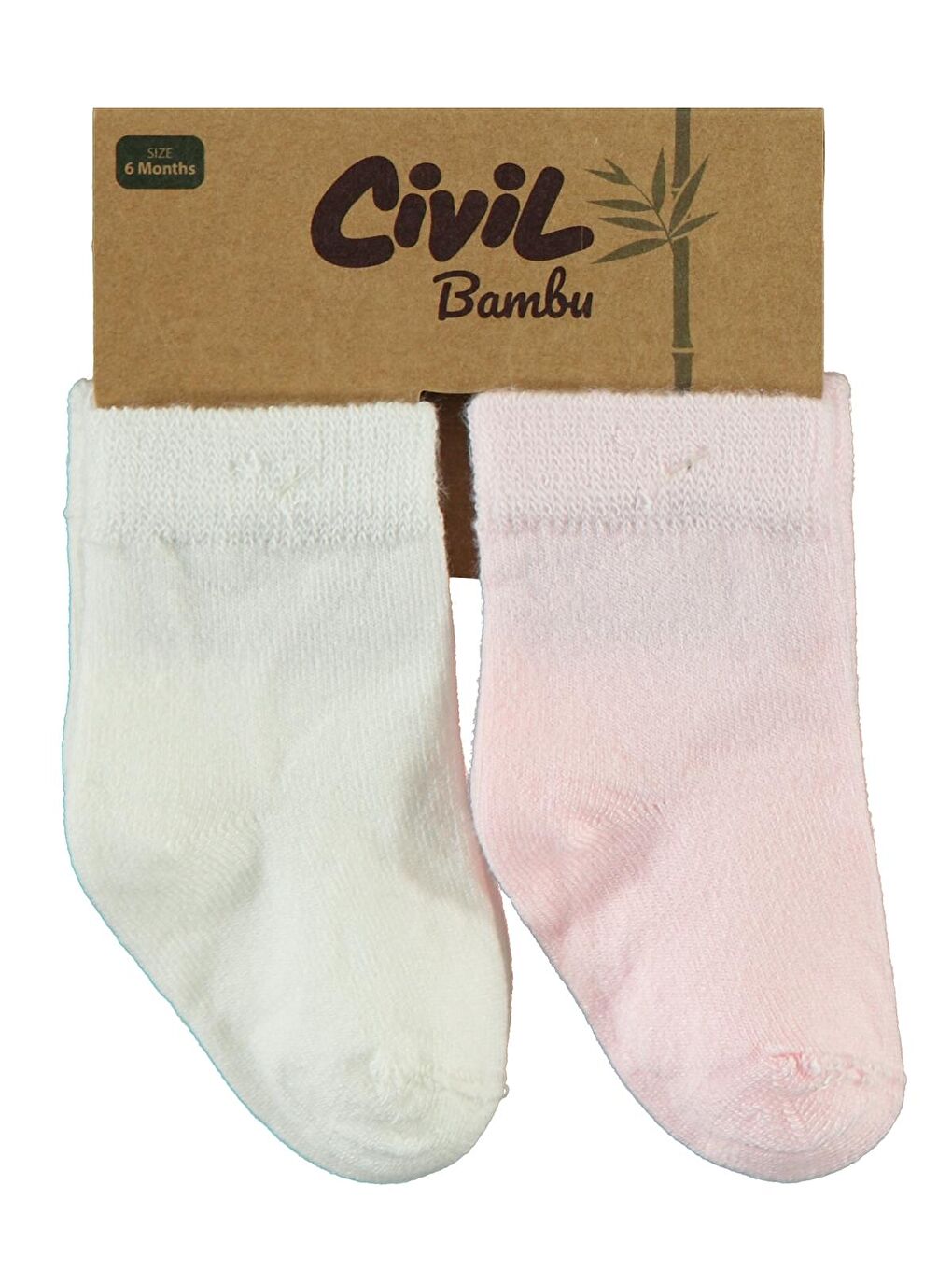 Civil Ekru-Pembe Bebek 2'li Bambu Çorap Set 6-18 Ay Ekru-Pembe