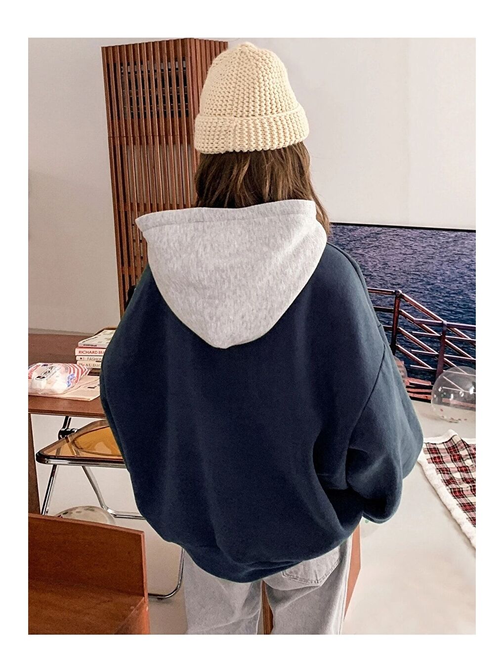 Trendseninle Lacivert Kadın Lacivert Suppose Baskılı Oversize Sweatshirt - 1