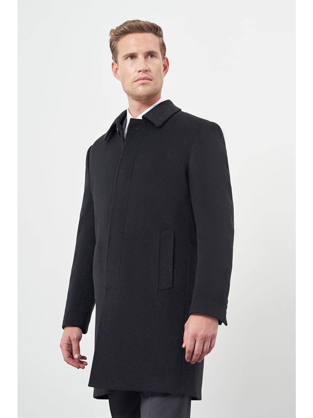 Koyu Antrasit 110 Cm Kaşe Düz Sırt Kapitoneli Astar Comfort Fit Classic Palto 1005245154-2