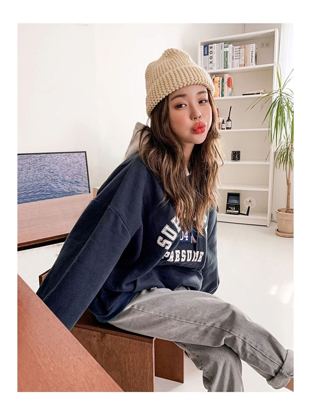 Trendseninle Lacivert Kadın Lacivert Suppose Baskılı Oversize Sweatshirt - 2