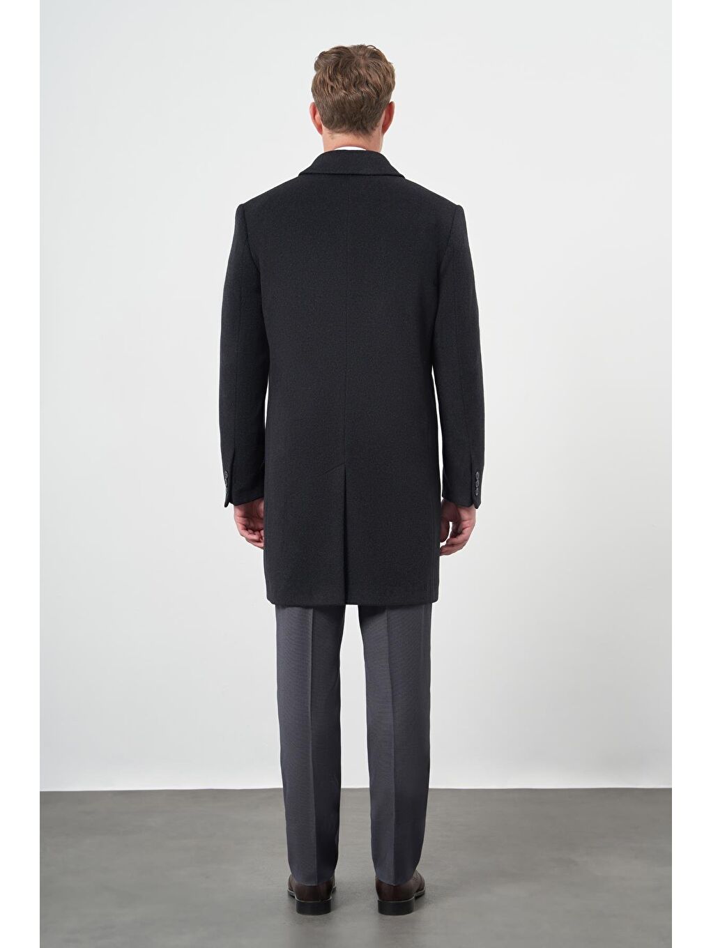 Koyu Antrasit 110 Cm Kaşe Düz Sırt Kapitoneli Astar Comfort Fit Classic Palto 1005245154-4