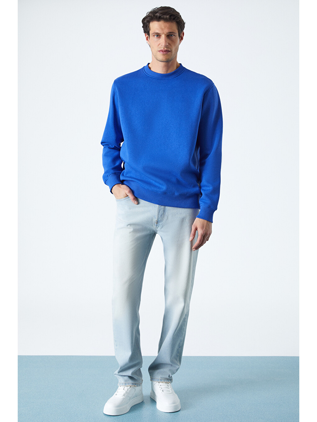 Mavi Travıs Erkek Organik Kumaşlı Yumuşacık Regular Fit Yuvarlak Yakalı Saks Sweatshirt-3